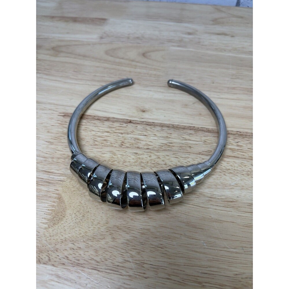 Modernist Silver Tone Sculptural Collar Necklace Graduated Statement Choker